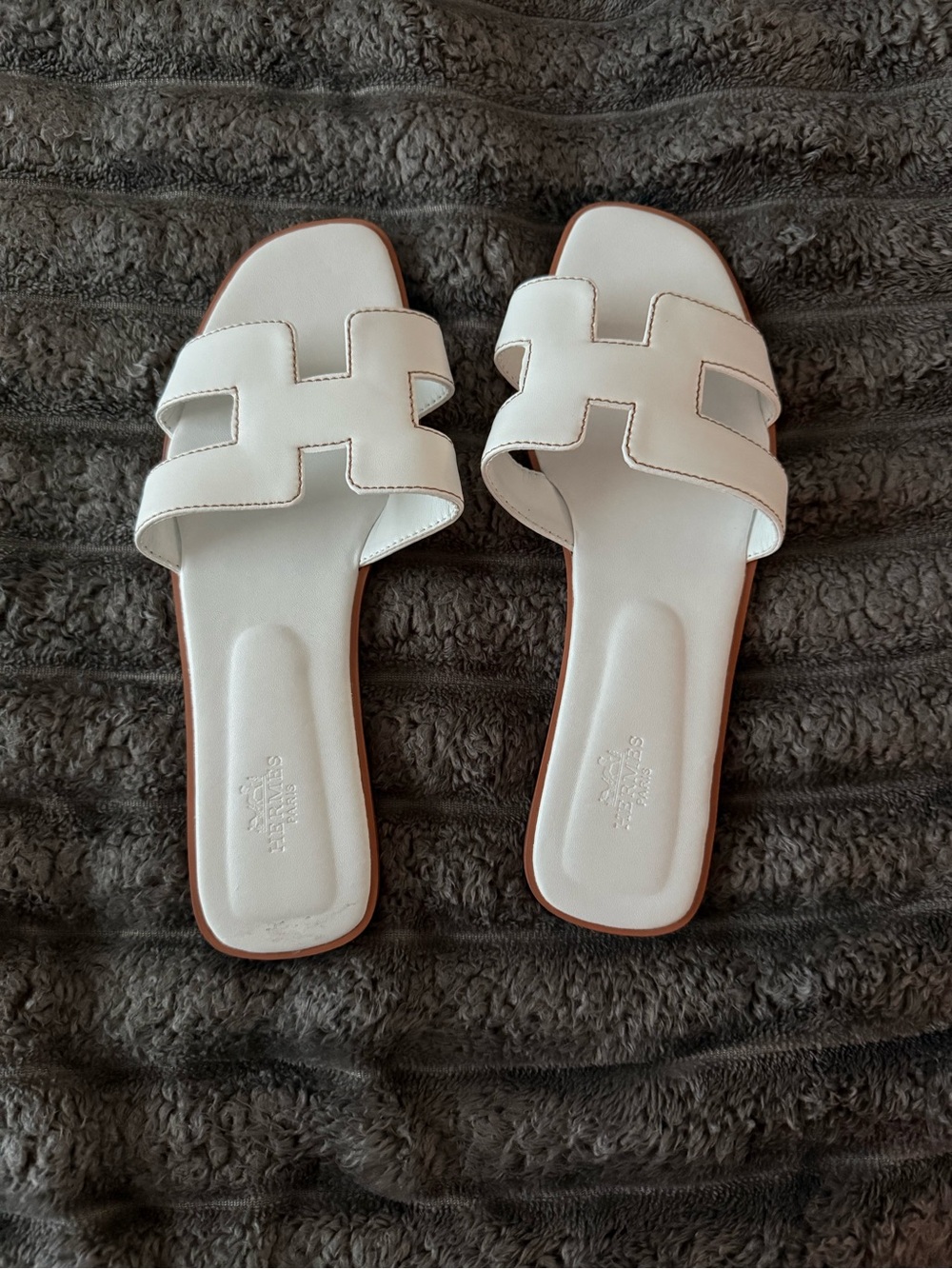 White Leather Slide Sandals - Picture 2 of 3